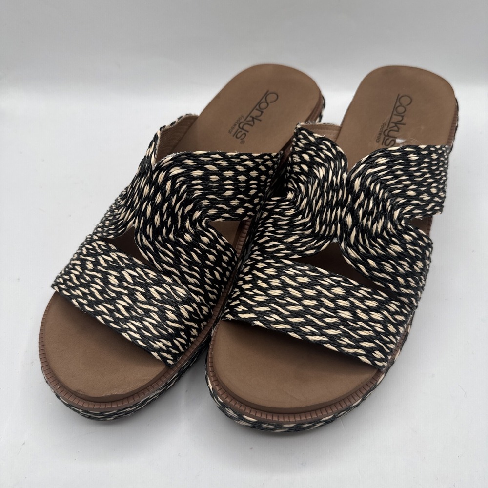 Corkys Golden Hour‎ Wedge  Womens Black Casual Sandals Size 10 Resort Vacation